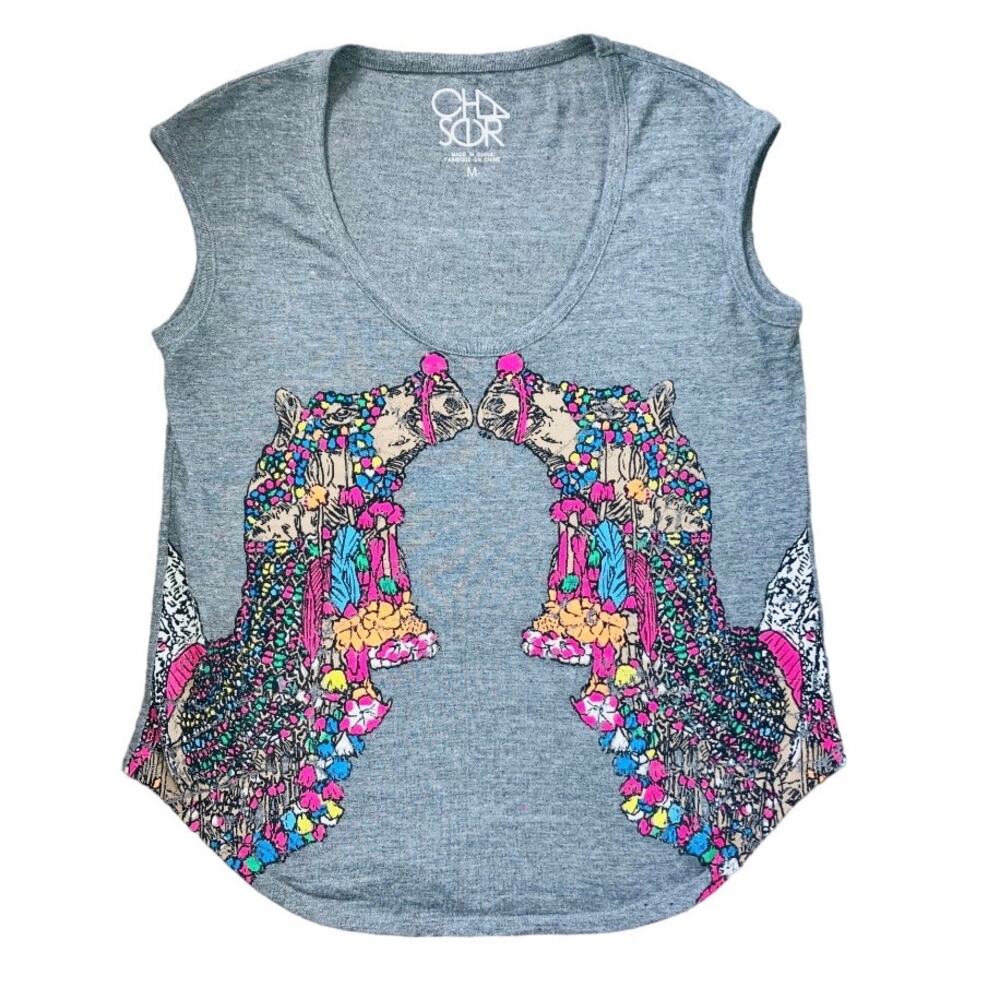 Chaser Gray Colorful Camel Sleeveless Top Medium